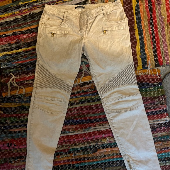 Balmain cream/tan biker pants